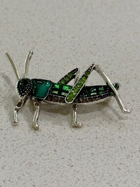 Sparkly Green Grasshopper Brooch